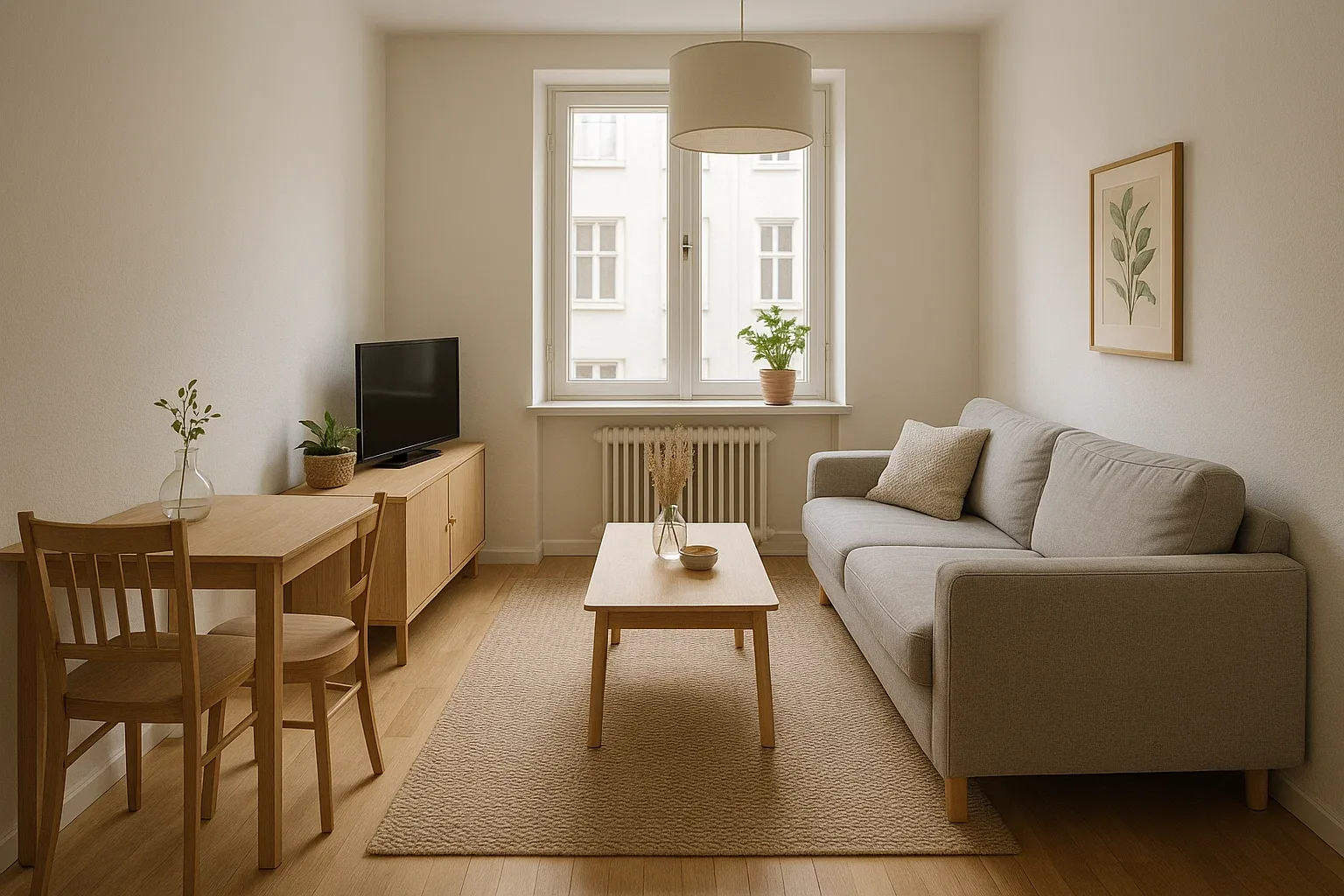 Calm compact apartment after a practical decluttering session