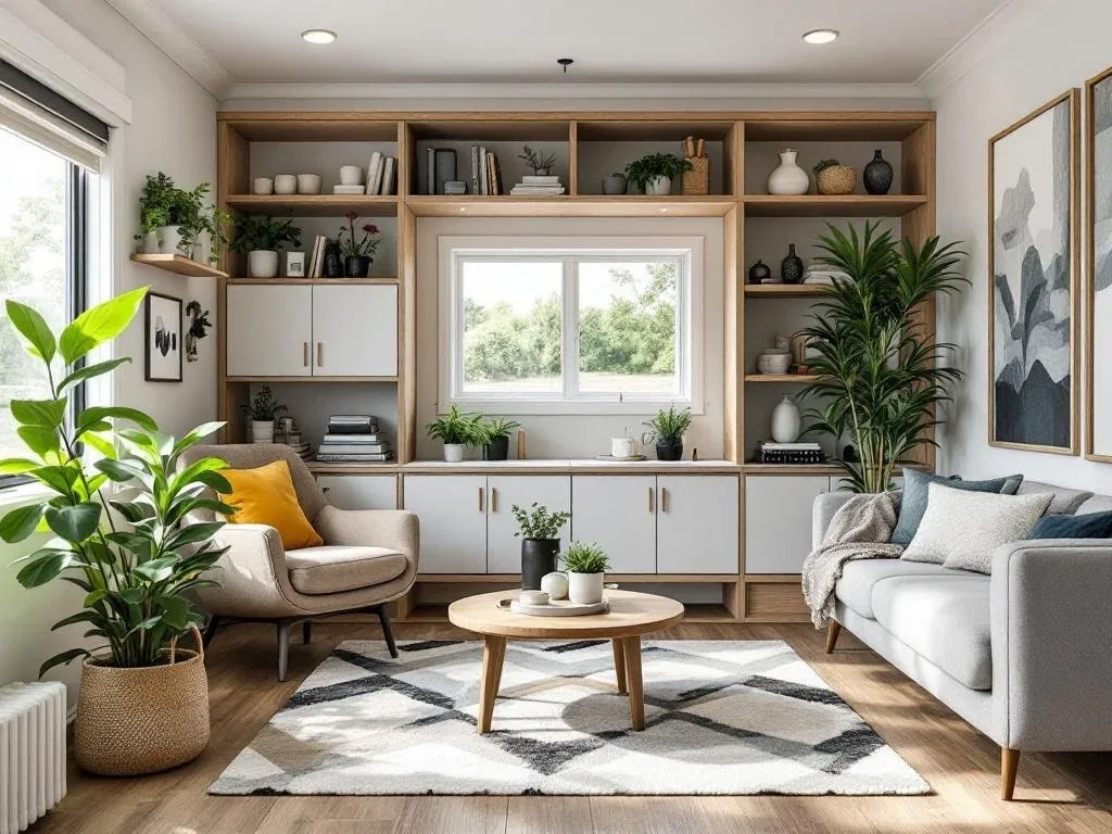 Small living room arranged with compact multifunctional furniture